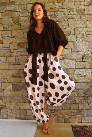 Basso Big Dot Balloon Cuff Pant Rosewater & Chocolate